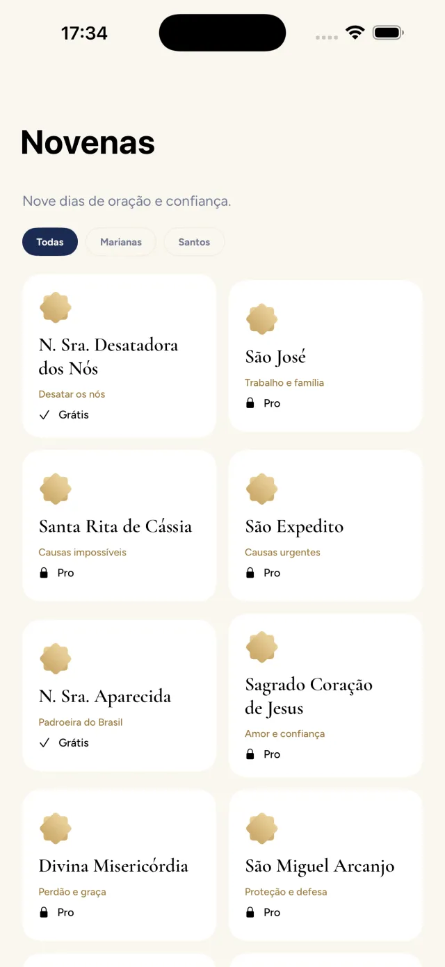 Catálogo de novenas do Avemaris com as devoções disponíveis